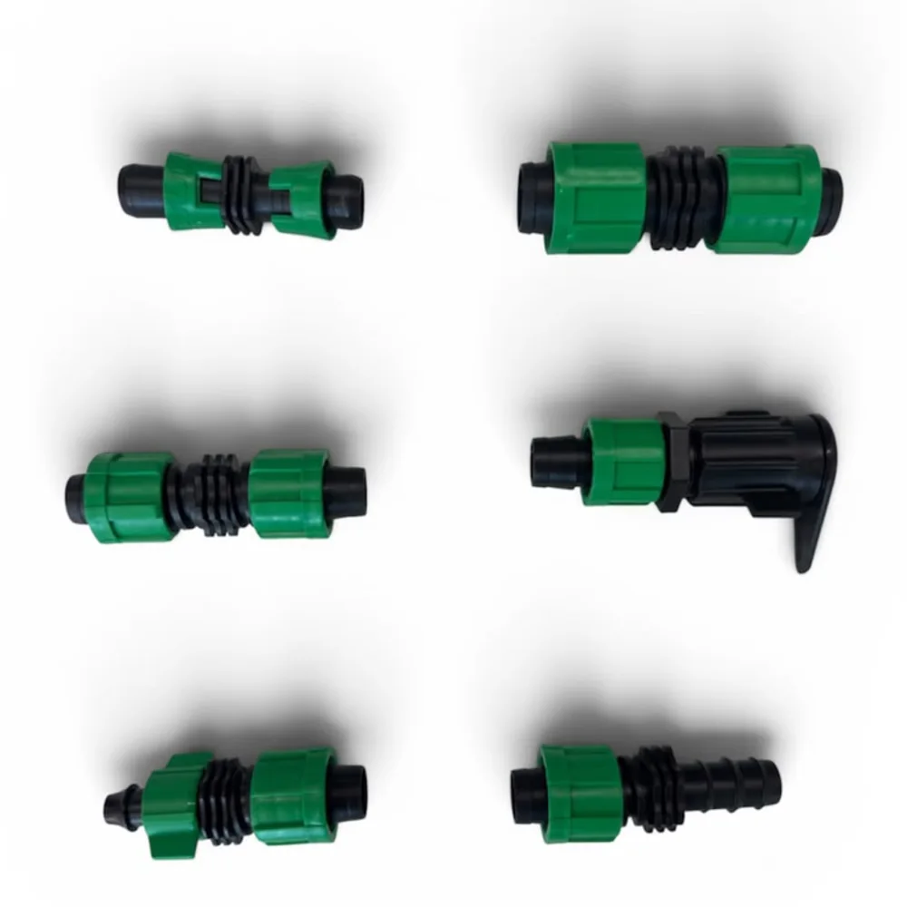 Conectores de riego de rosca en verde y negro, para manguera y cinta