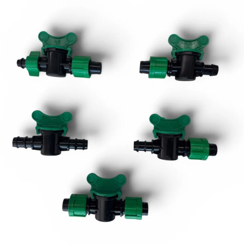 Mini válvulas de riego de 16 mm con mariposa verde, en sus distintas combinaciones
